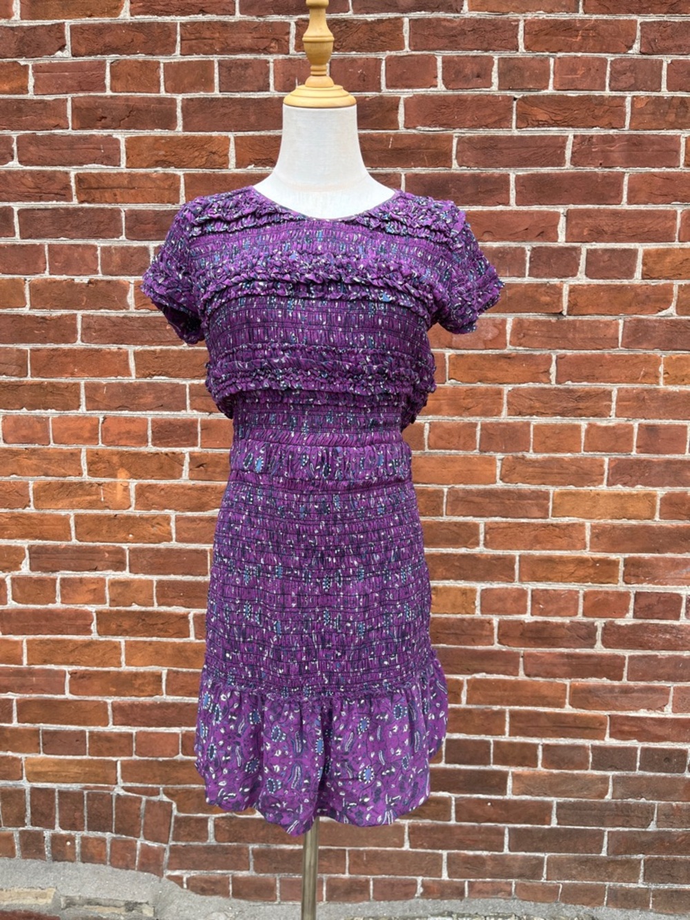 Isabel Marant 'Lemmon' Purple Silk-Crepe Liberty Floral Ruffle Dress